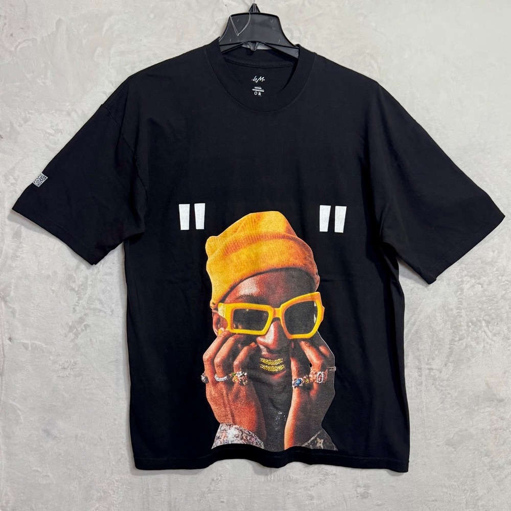 LM Bling Rhinestone Graphic Tee Black Streetwear Hip Hop Portrait Shirt XL Boot